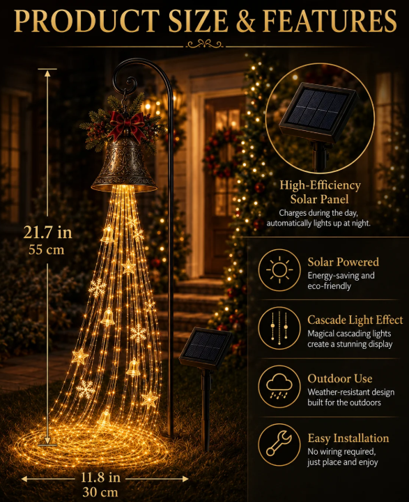 🔥Hot Sale 40% OFF🎄 Christmas Bell Cascade Solar Yard Light✨