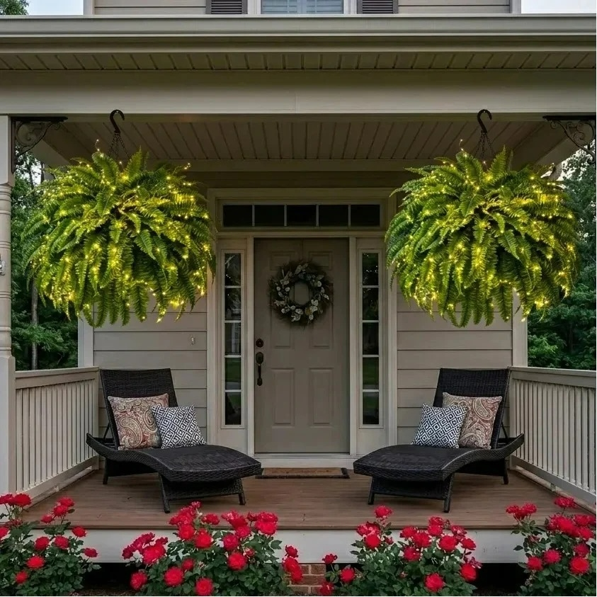 🎁Hot Sale 49% OFF🔥Oversized Pre-Lit Artificial Boston Ferns - No watering, No fading